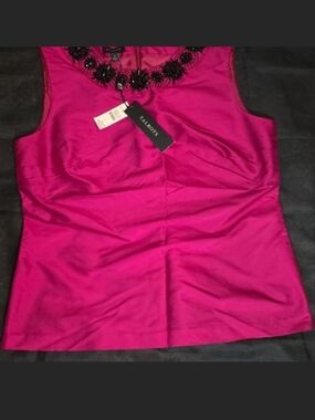 # 216 NWT Talbots 100% Silk Fuchsia Pink Beaded Bejeweled Sleeve Size 2